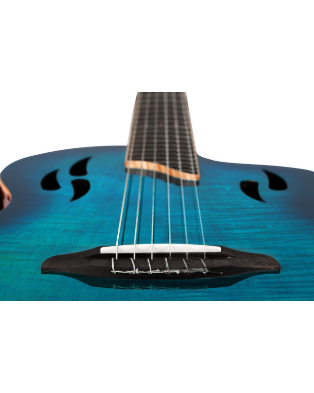 Ortega RTPDLX-FMA TourPlayer DeLuxe Nylon String Guitar 6-String - Flamed Maple Blue + Gig Bag