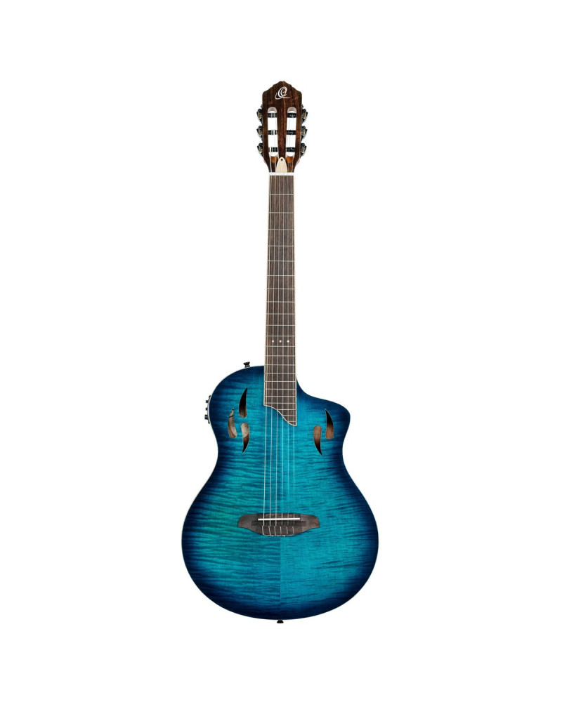 Ortega RTPDLX-FMA TourPlayer DeLuxe Nylon String Guitar 6-String - Flamed Maple Blue + Gig Bag