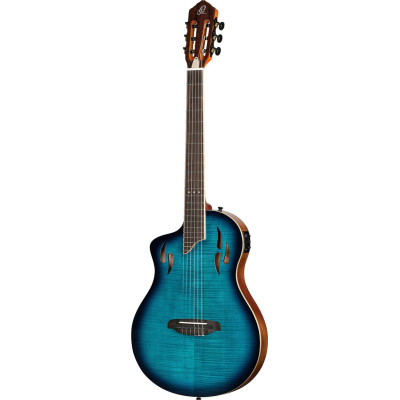 Ortega RTPDLX-FMA-L TourPlayer DeLuxe Nylon String Guitar 6-String Lefty - Flamed Maple Blue + Gig Bag