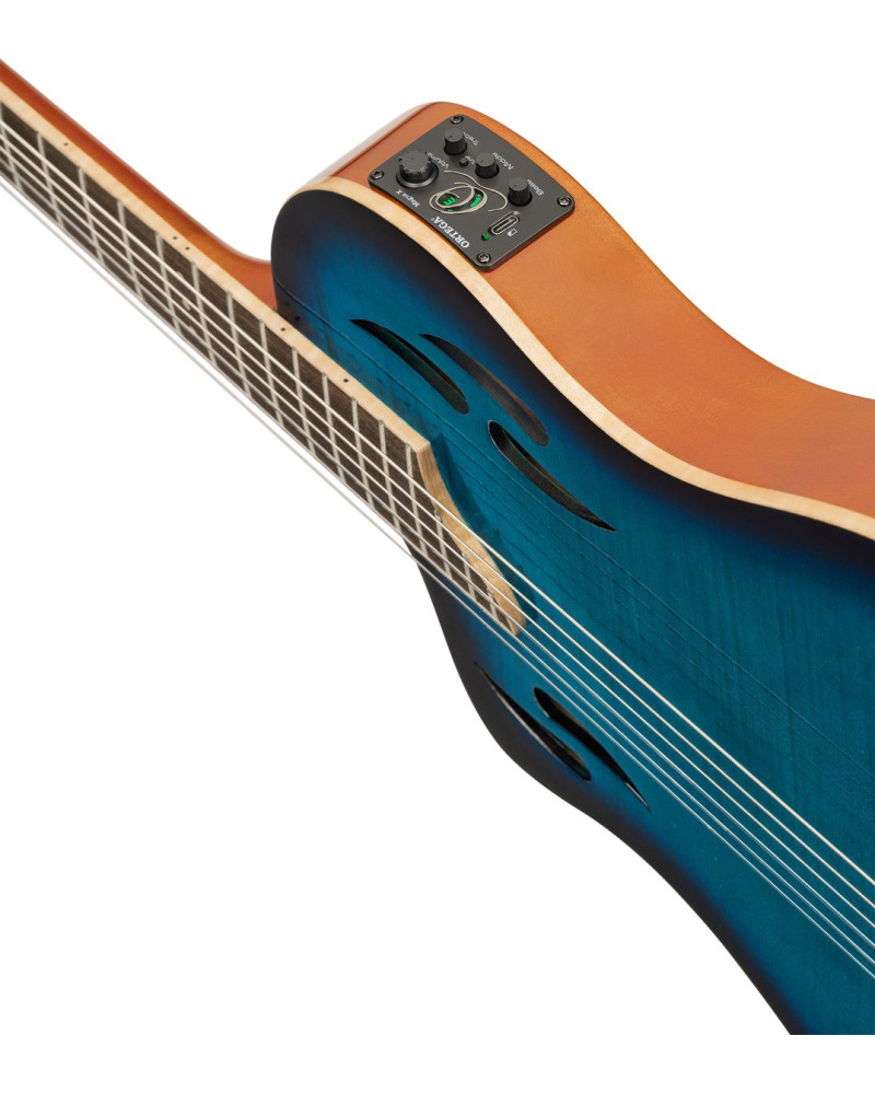 Ortega RTPDLX-FMA-L TourPlayer DeLuxe Nylon String Guitar 6-String Lefty - Flamed Maple Blue + Gig Bag