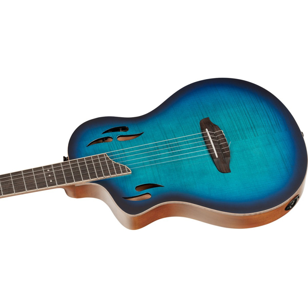Ortega RTPDLX-FMA-L TourPlayer DeLuxe Nylon String Guitar 6-String Lefty - Flamed Maple Blue + Gig Bag