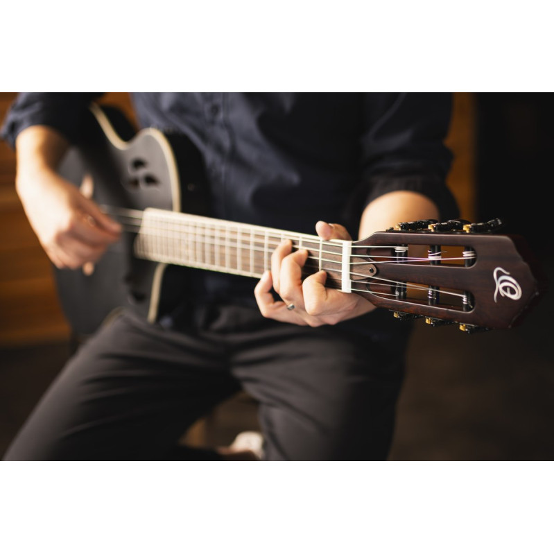 Ortega RTPSTD-SBK TourPlayer DeLuxe Nylon String Guitar 6-String - Spruce Black + Gig Bag