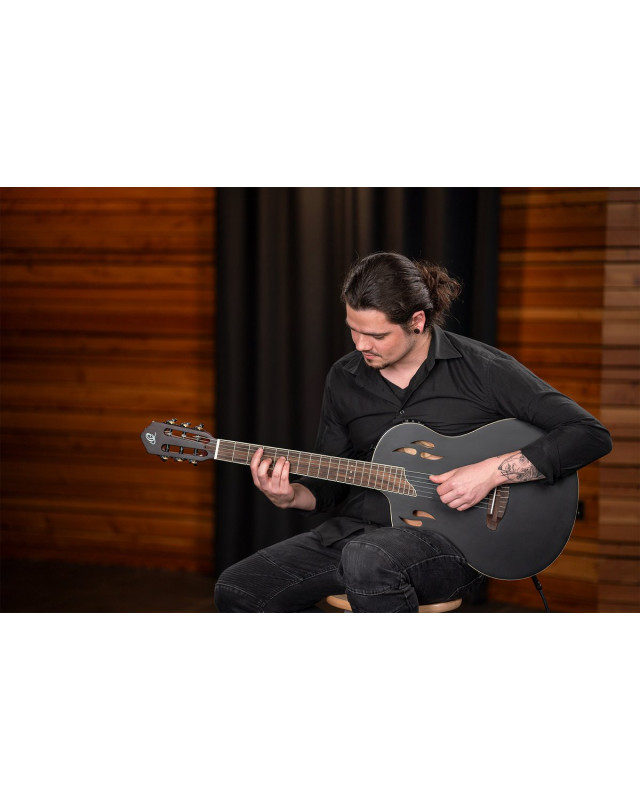 Ortega RTPSTD-SBK-L TourPlayer DeLuxe Nylon String Guitar 6-String Lefty - Spruce Black + Gig Bag
