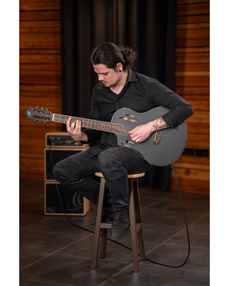 Ortega RTPSTD-SBK-L TourPlayer DeLuxe Nylon String Guitar 6-String Lefty - Spruce Black + Gig Bag