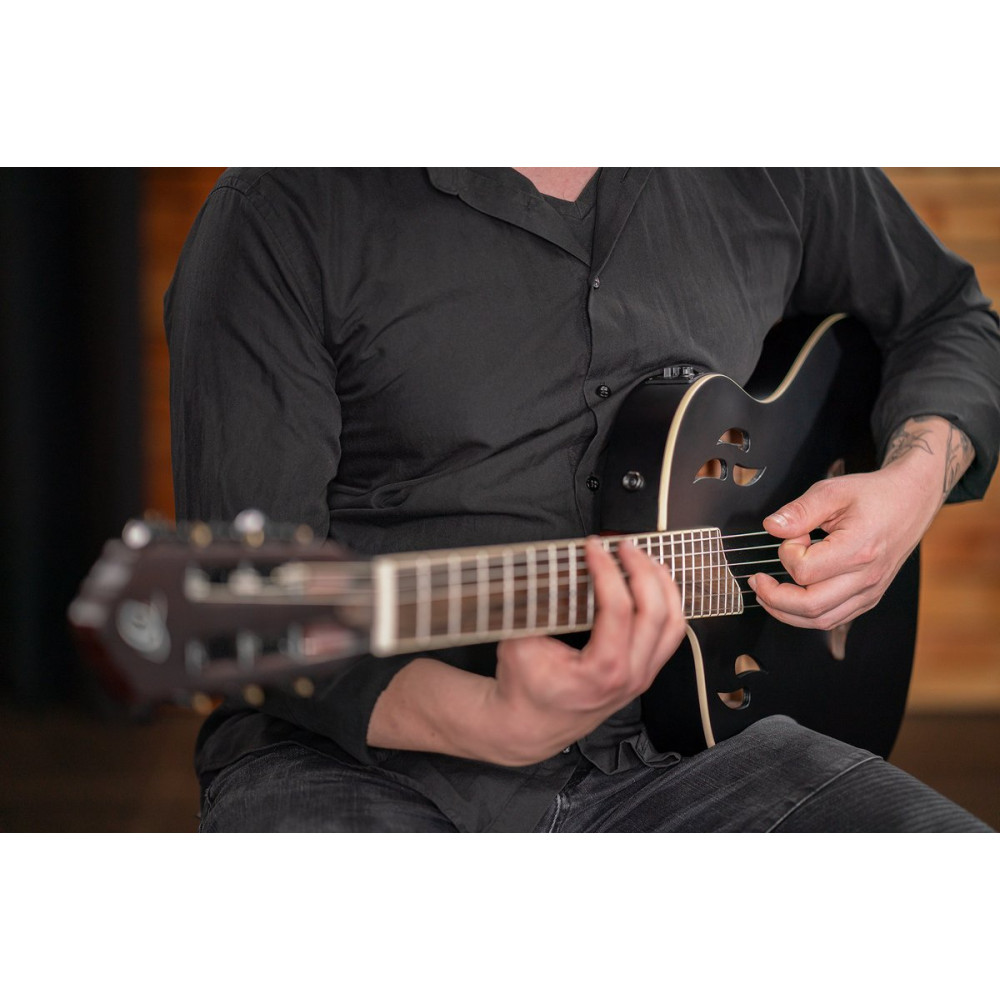 Ortega RTPSTD-SBK-L TourPlayer DeLuxe Nylon String Guitar 6-String Lefty - Spruce Black + Gig Bag