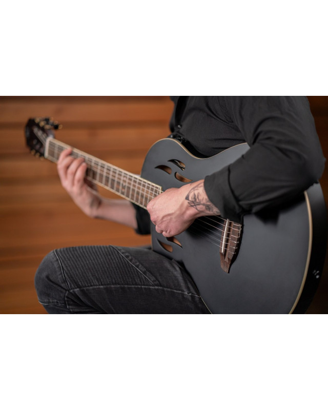 Ortega RTPSTD-SBK-L TourPlayer DeLuxe Nylon String Guitar 6-String Lefty - Spruce Black + Gig Bag