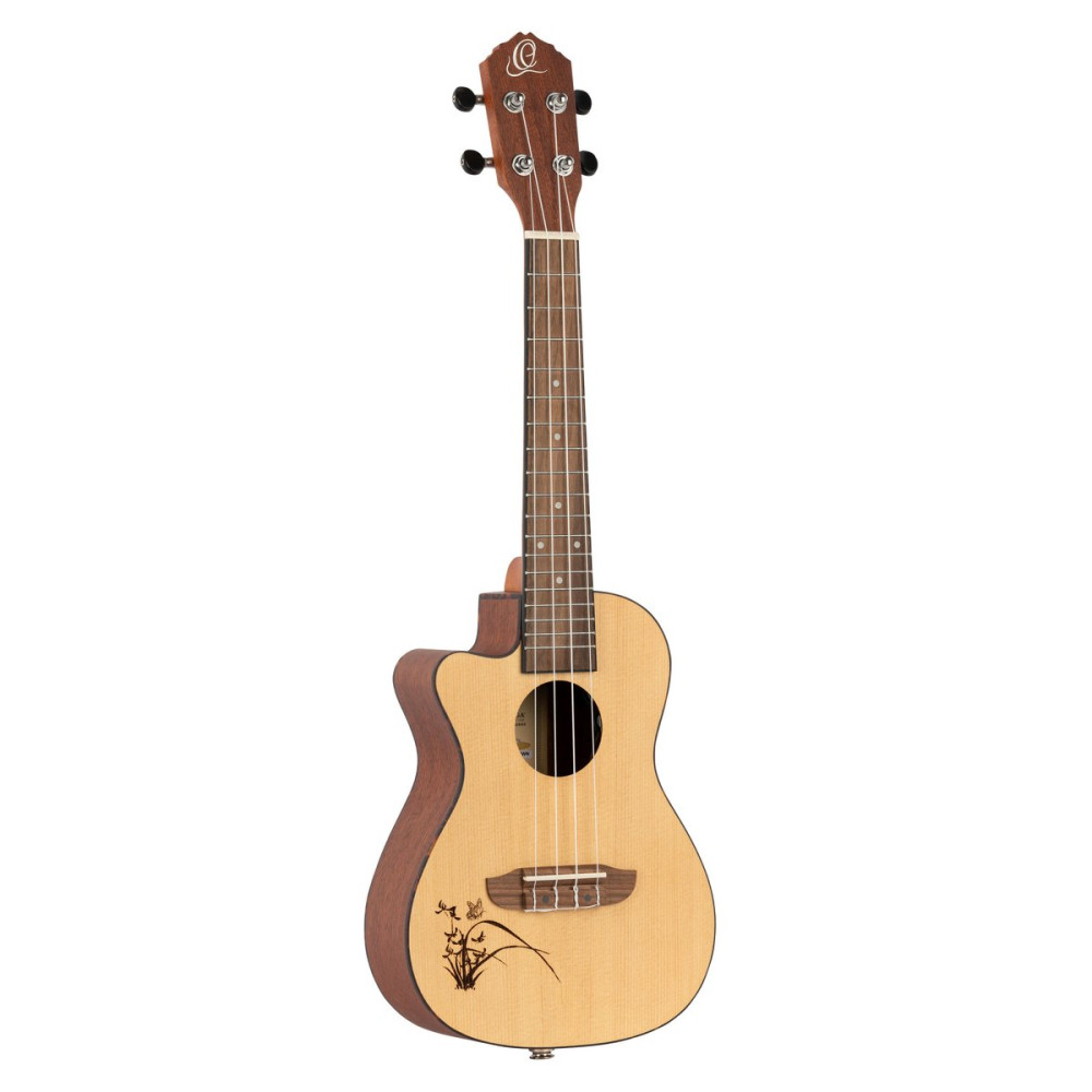 Ortega RU5CE-L Bonfire Series Preamp Concert Ukulele 4 String Lefty - Spruce/Sapele Natural