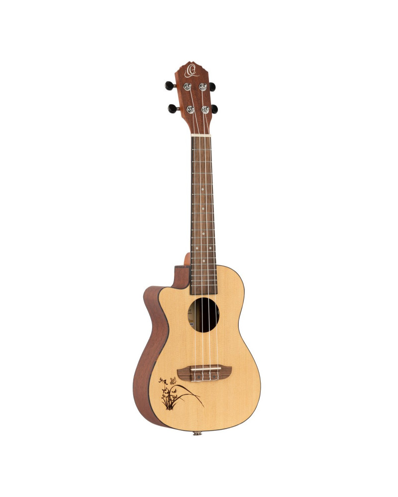 Ortega RU5CE-L Bonfire Series Preamp Concert Ukulele 4 String Lefty - Spruce/Sapele Natural