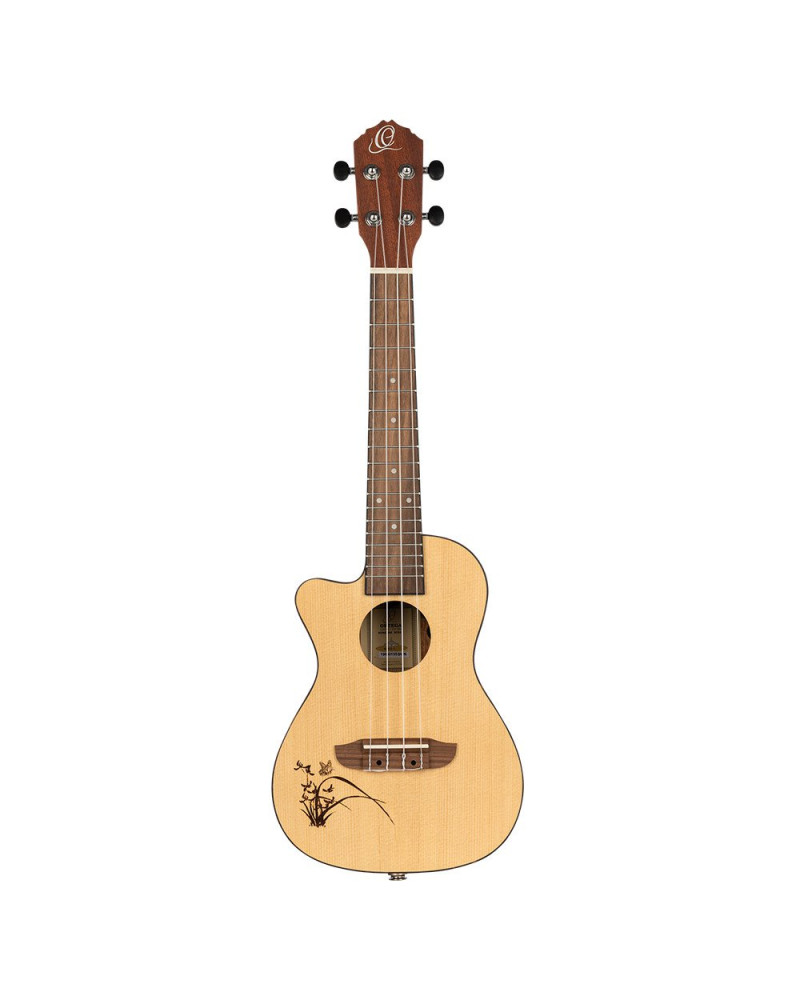 Ortega RU5CE-L Bonfire Series Preamp Concert Ukulele 4 String Lefty - Spruce/Sapele Natural