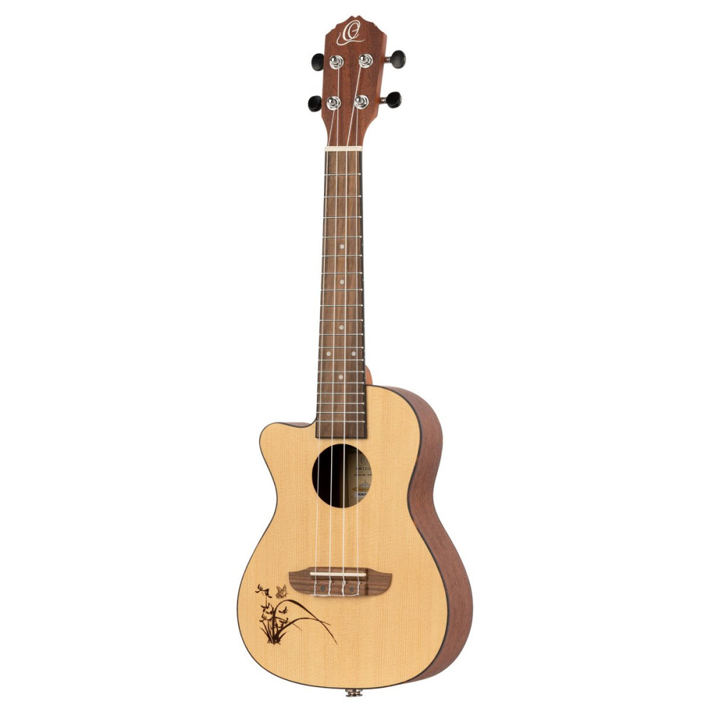 Ortega RU5CE-L Bonfire Series Preamp Concert Ukulele 4 String Lefty - Spruce/Sapele Natural
