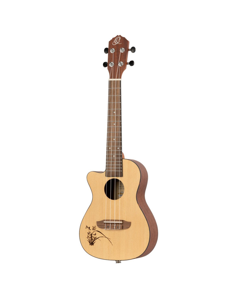 Ortega RU5CE-L Bonfire Series Preamp Concert Ukulele 4 String Lefty - Spruce/Sapele Natural