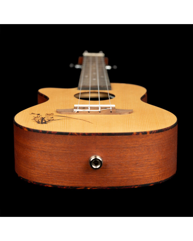 Ortega RU5CE-L Bonfire Series Preamp Concert Ukulele 4 String Lefty - Spruce/Sapele Natural