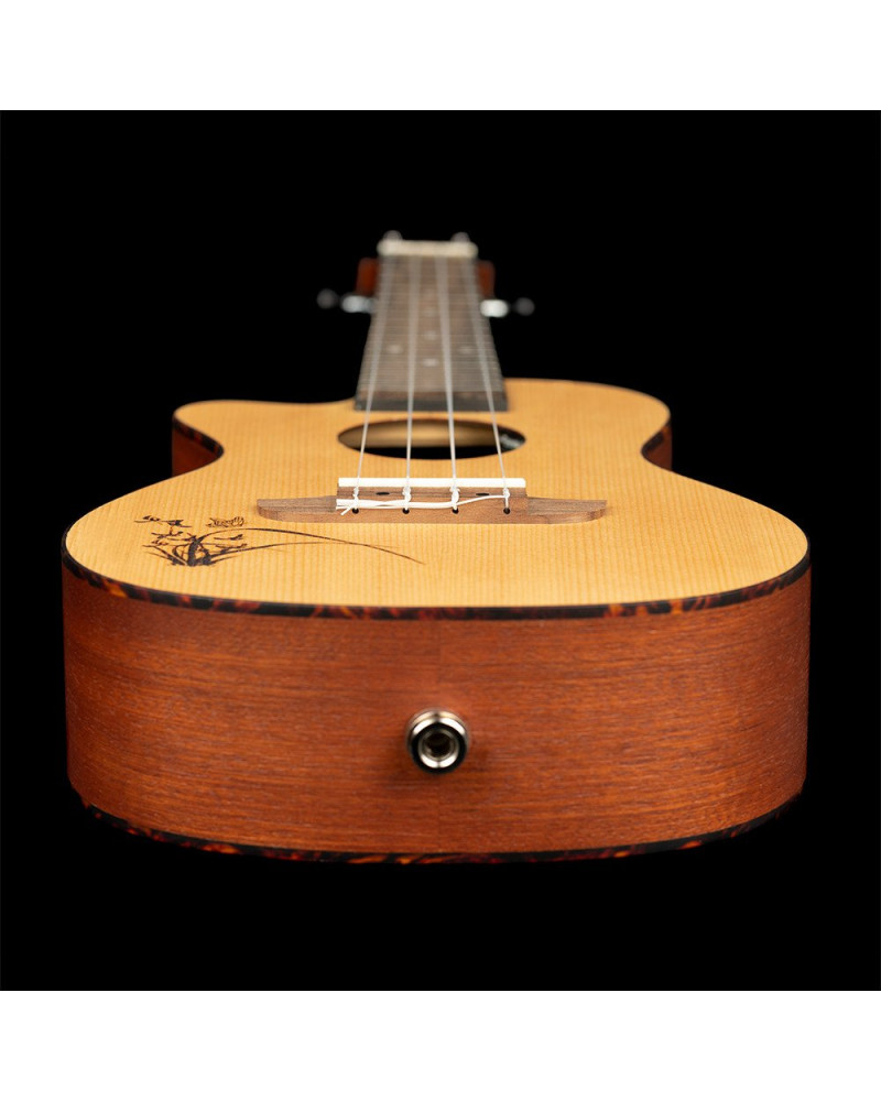 Ortega RU5CE-L Bonfire Series Preamp Concert Ukulele 4 String Lefty - Spruce/Sapele Natural
