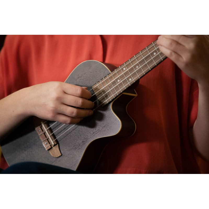 Ortega RUCOAL-CE Earth Series Concert Preamp Ukulele 4 String - Okoume Coal Black