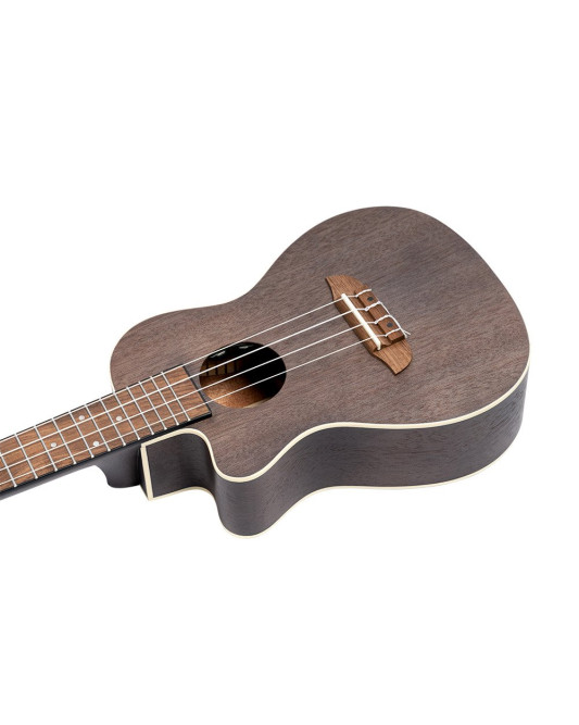 Ortega RUCOAL-CE-L Earth Series Concert Preamp Ukulele 4 String Lefty - Okoume Coal Black