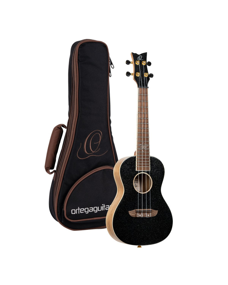 Ortega RUEL-MBK Element Series Concert Ukulele 4 String - Spruce / Catalpa Metallic Black + Bag