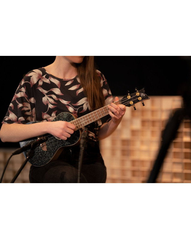 Ortega RUEL-MBK Element Series Concert Ukulele 4 String - Spruce / Catalpa Metallic Black + Bag