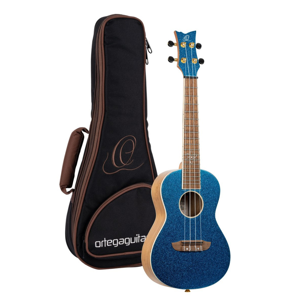 Ortega RUEL-MBL Element Series Concert Ukulele 4 String - Spruce / Catalpa Metallic Blue + Bag