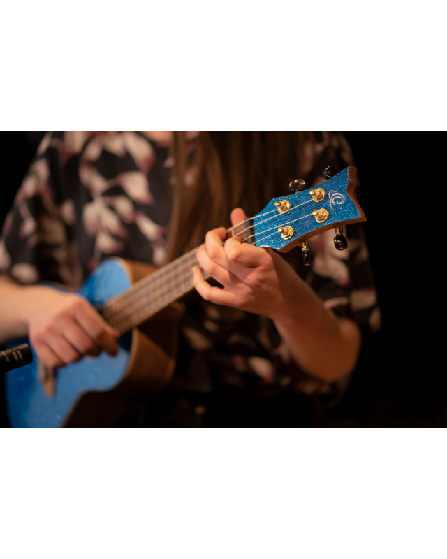 Ortega RUEL-MBL Element Series Concert Ukulele 4 String - Spruce / Catalpa Metallic Blue + Bag