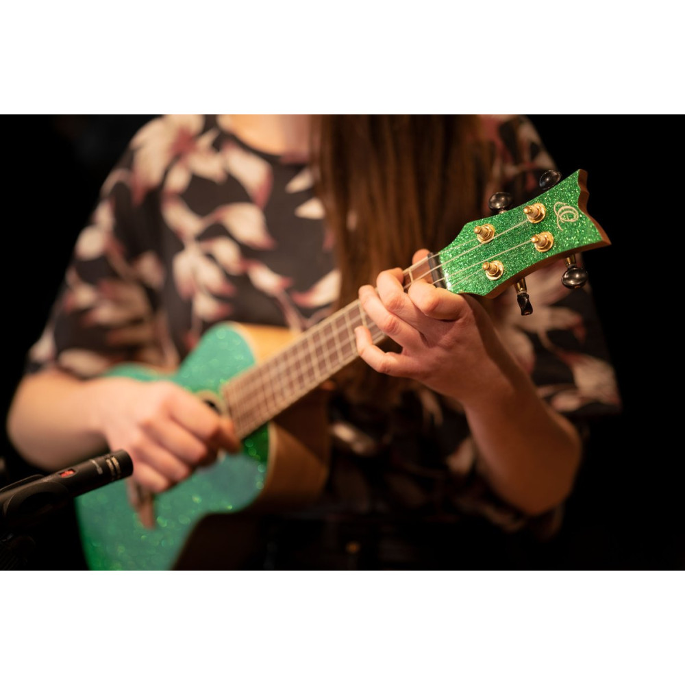 Ortega RUEL-MGR Element Series Concert Ukulele 4 String - Spruce / Catalpa Metallic Green + Bag