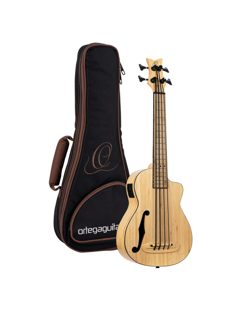 Ortega RUNAB-UB Bamboo Series Short Scale Uke Bass 4 String - Solid Bamboo + Bag