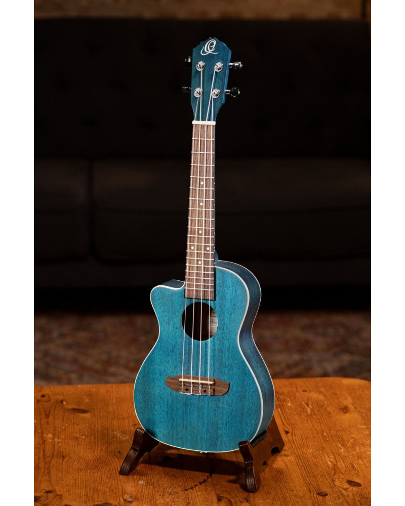 Ortega RUOCEAN-CE-L Earth Series Concert Preamp Ukulele 4 String Lefty - Ocean Blue