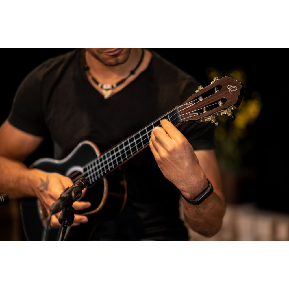 Ortega RUOX-TE Onyx Series Tenor Ukulele 4 String - Spruce / Mahogany Black + Bag