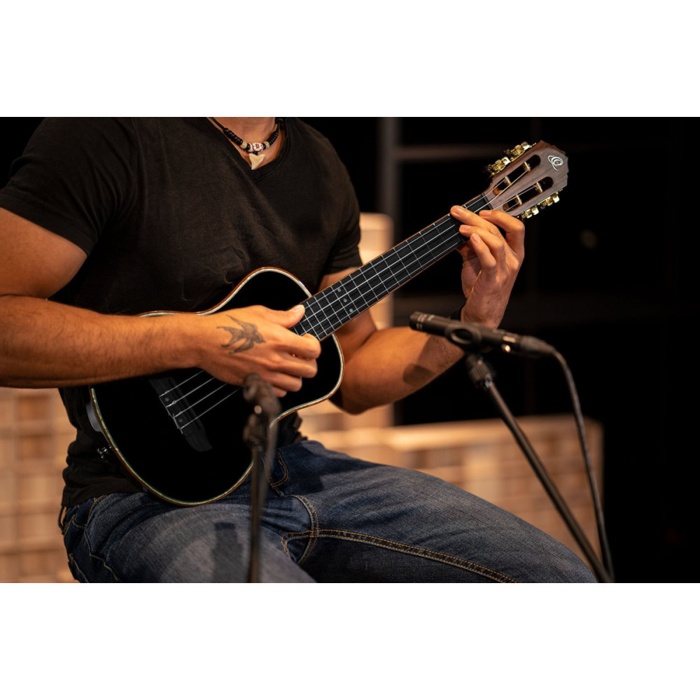 Ortega RUOX-TE Onyx Series Tenor Ukulele 4 String - Spruce / Mahogany Black + Bag
