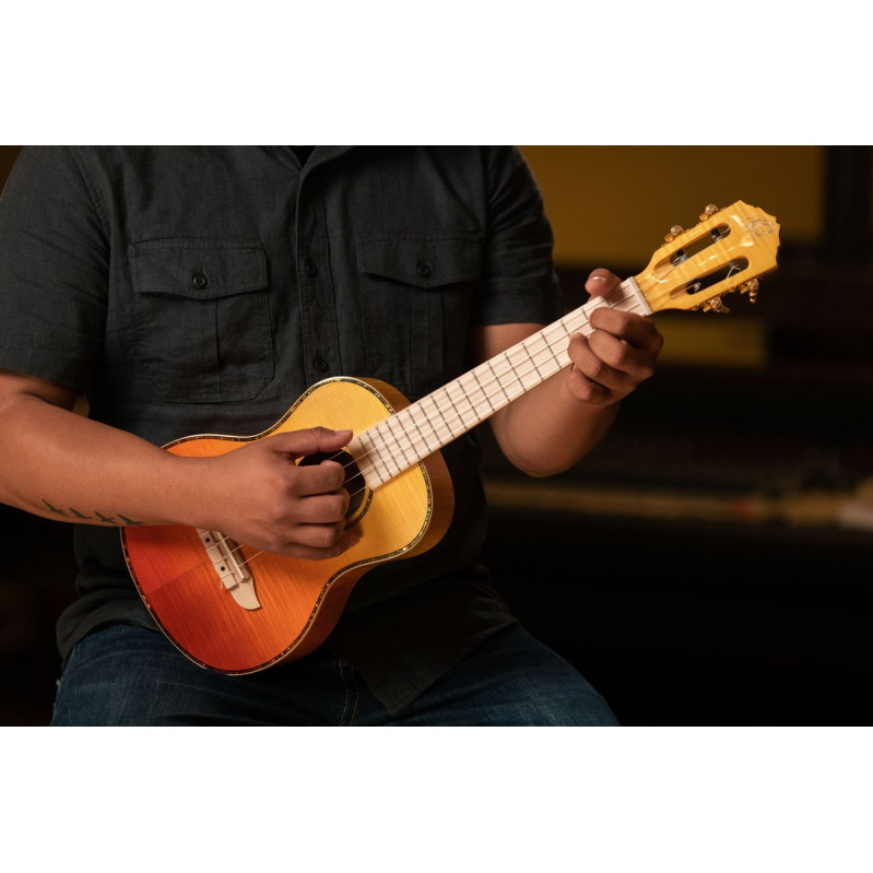 Ortega RUPR-TQB Prism Series Tenor Ukulele 4 String - Flamed Maple Tequila Burst Fade + Bag