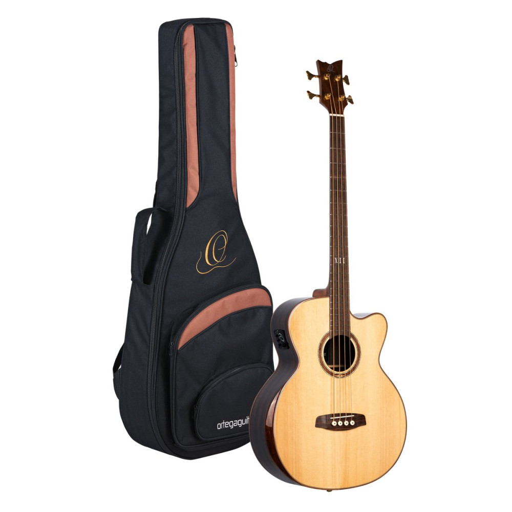 Ortega STRIPEDSU.ACB The Private Room Medium Scale Acoustic Bass 4 String - Spruce / Striped Ebony Natural + Bag