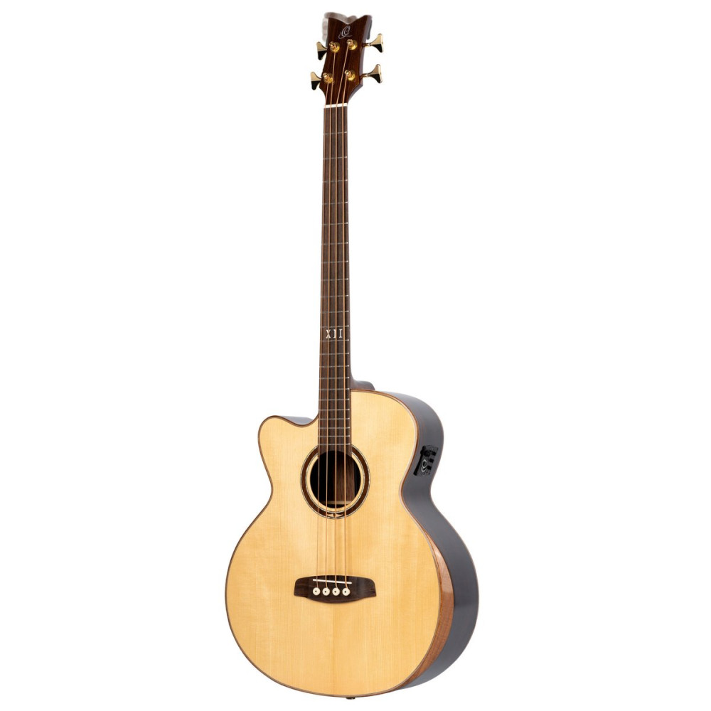 Ortega STRIPSU.ACB-L The Private Room Medium Scale Acoustic Bass 4 String Lefty - Spruce / Striped Ebony Natural + Bag