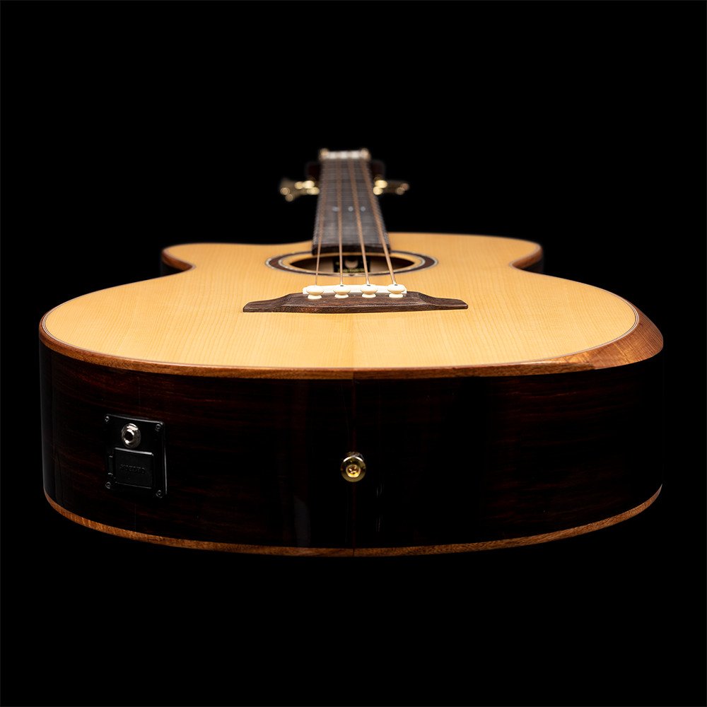 Ortega STRIPSU.ACB-L The Private Room Medium Scale Acoustic Bass 4 String Lefty - Spruce / Striped Ebony Natural + Bag