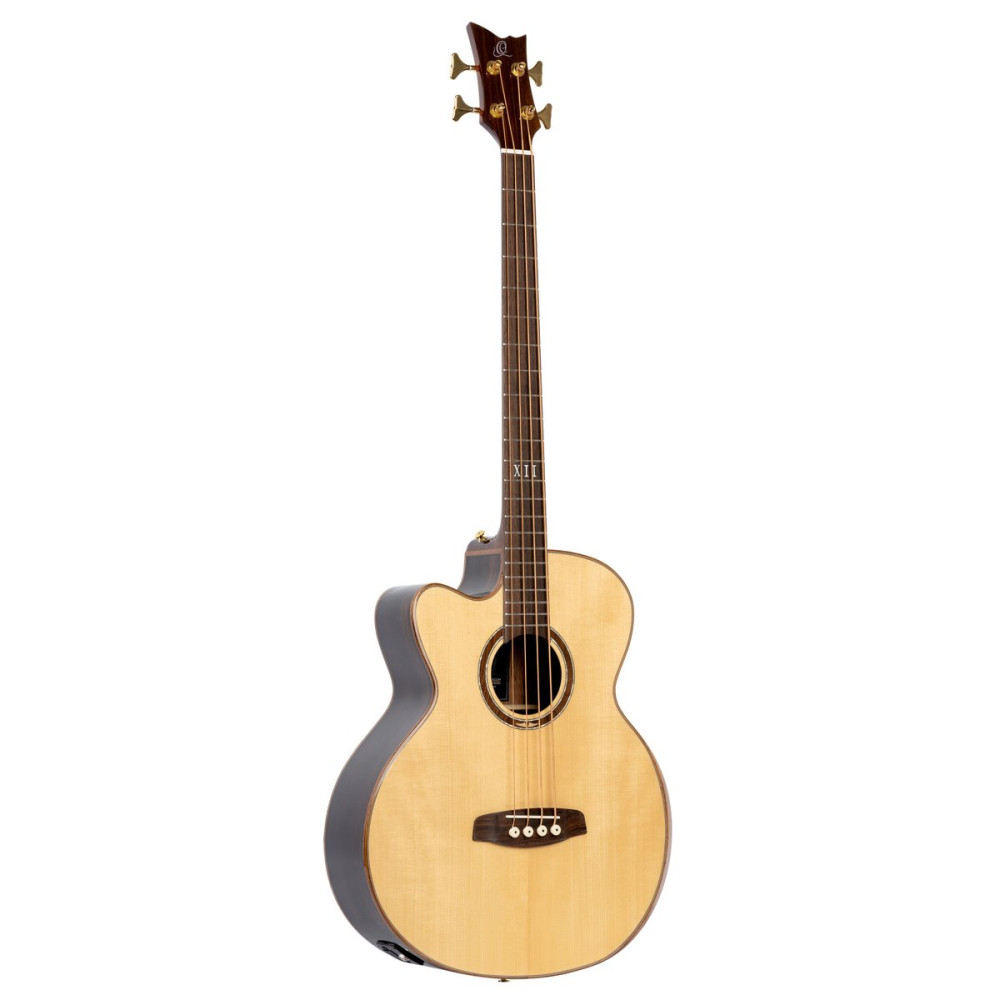 Ortega STRIPSU.ACB-L The Private Room Medium Scale Acoustic Bass 4 String Lefty - Spruce / Striped Ebony Natural + Bag