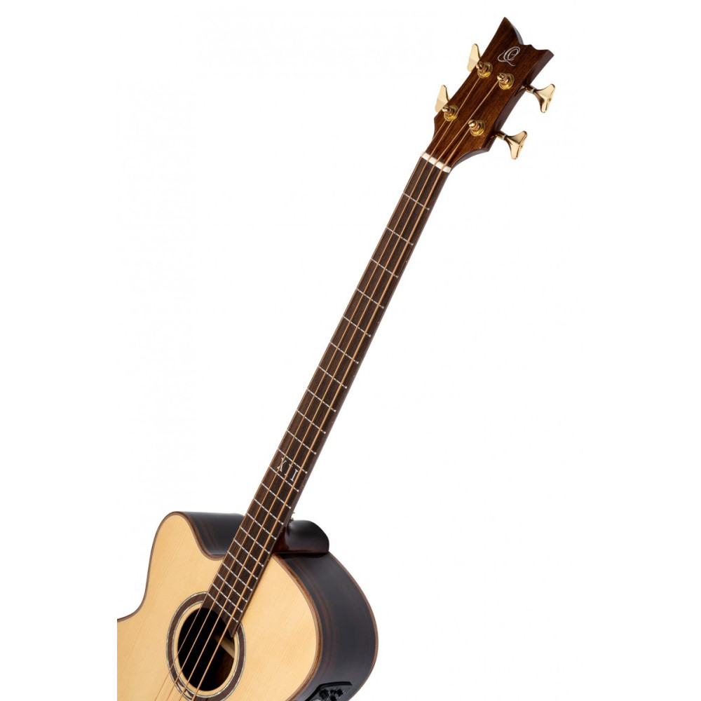 Ortega STRIPSU.ACB-L The Private Room Medium Scale Acoustic Bass 4 String Lefty - Spruce / Striped Ebony Natural + Bag