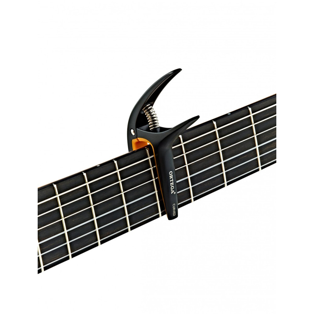 Ortega TWCAPO-SBK Curved/Flat Guitar Capo - Black/Orange