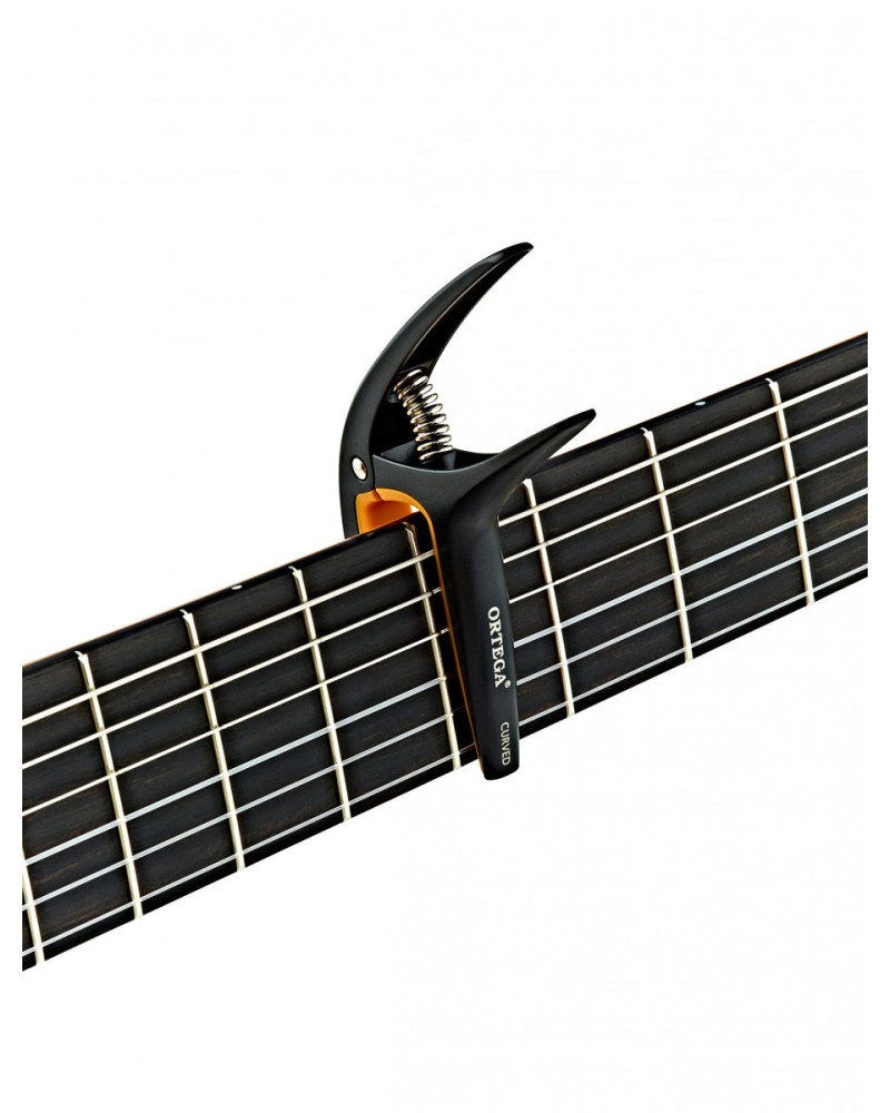 Ortega TWCAPO-SBK Curved/Flat Guitar Capo - Black/Orange