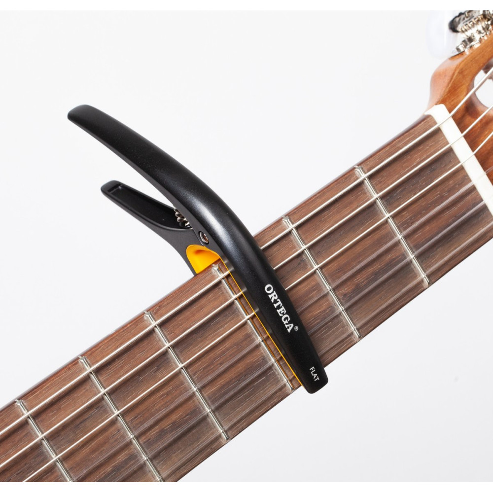Ortega TWCAPO-SBK Curved/Flat Guitar Capo - Black/Orange
