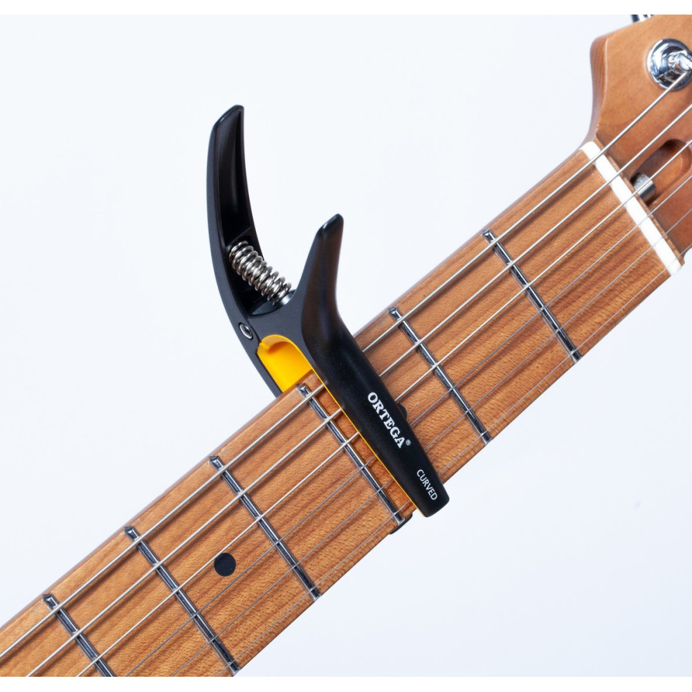 Ortega TWCAPO-SBK Curved/Flat Guitar Capo - Black/Orange