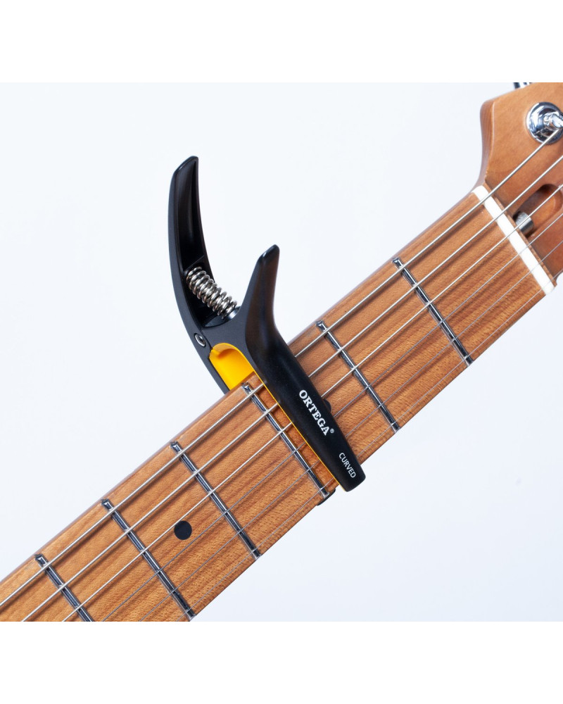 Ortega TWCAPO-SBK Curved/Flat Guitar Capo - Black/Orange