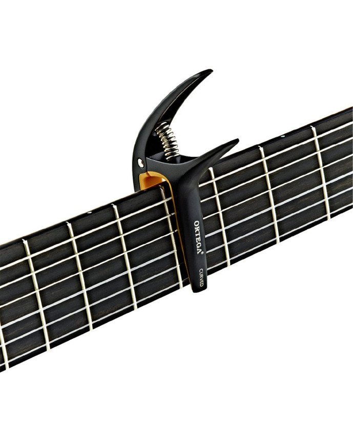 Ortega TWCAPO-SBK Curved/Flat Guitar Capo - Black/Orange