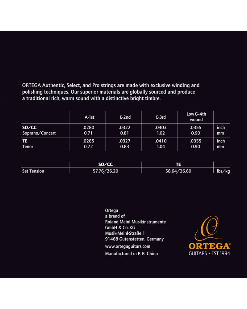 Ortega UKSBK-TE-LG Custom Made Tenor Low-G Ukulele Select String Set Black Nylon, black plated Copper wound