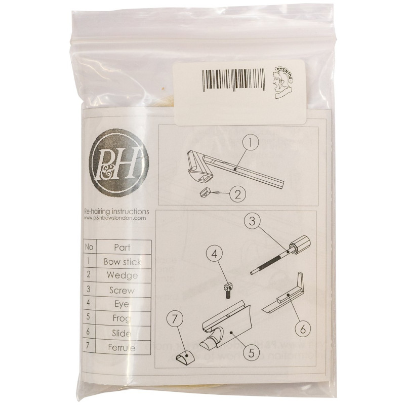 P&H Bows PHP1744A P&H Bowhair Hank, for 4/4~3/4 Fiberglass Double-bass bow, genuine hors e hair
