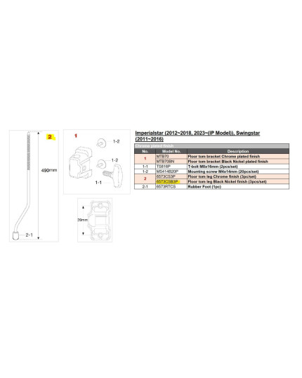 Tama 6573CSBN3P Floor tom leg (3pc/set) for Imperialstar (2012~2018, 2023~(IP Model)), Swingstar (2011~2016) - Black Nic