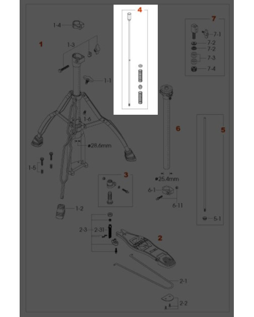 Tama HH75W-4 lower pull rod & spring assembly - for HH75W
