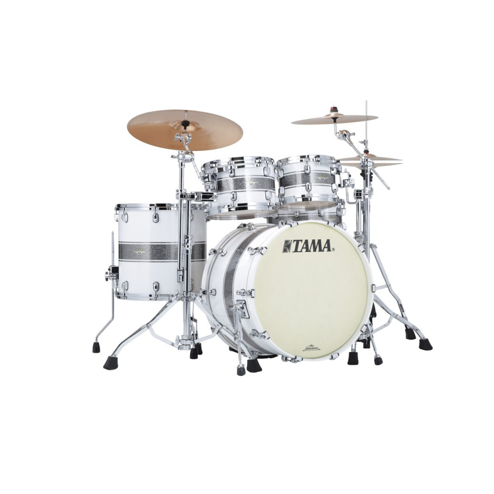 Tama MA42TZS-SSR Starclassic Maple Lacquer Shell Kit 4 pcs - Silver Snow Racing Stripe/Chrome HW