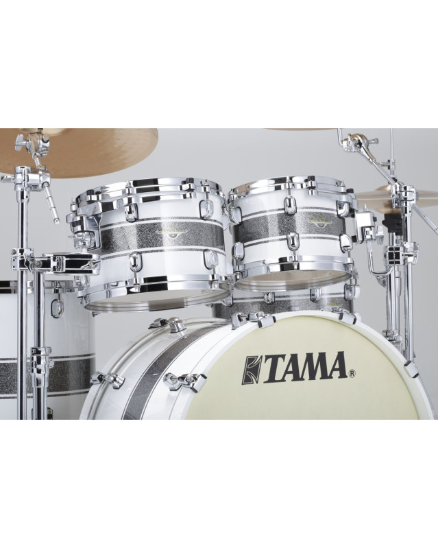 Tama MA42TZS-SSR Starclassic Maple Lacquer Shell Kit 4 pcs - Silver Snow Racing Stripe/Chrome HW