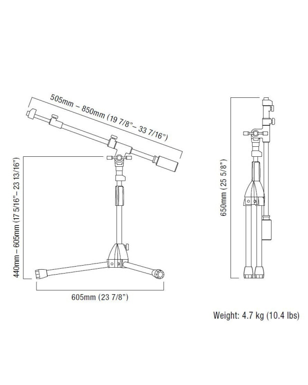 Tama MS736LBK Iron Works Studio Series Low Profile Telescoping Boom Microphone Stand