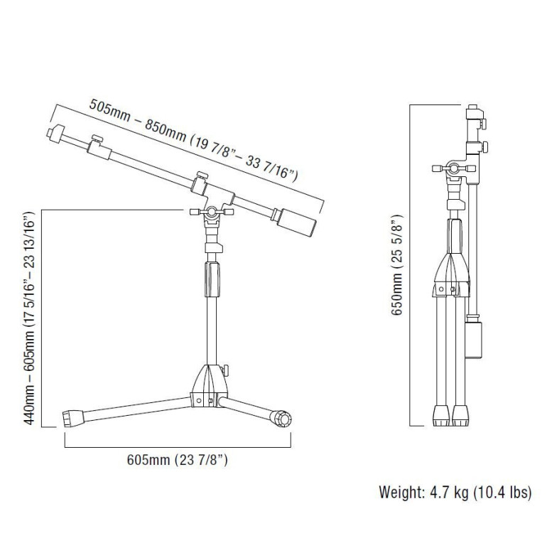 Tama MS736LBK Iron Works Studio Series Low Profile Telescoping Boom Microphone Stand