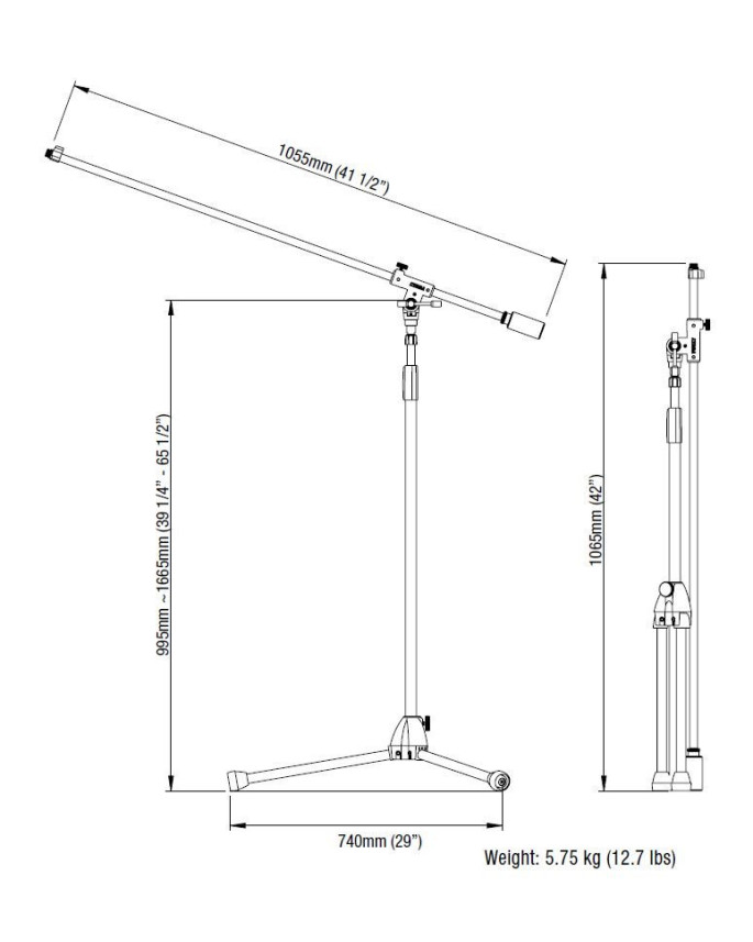 Tama MS737BK Iron Works Studio Series Microphone Stand - Extra Long Boom Arm (3/8