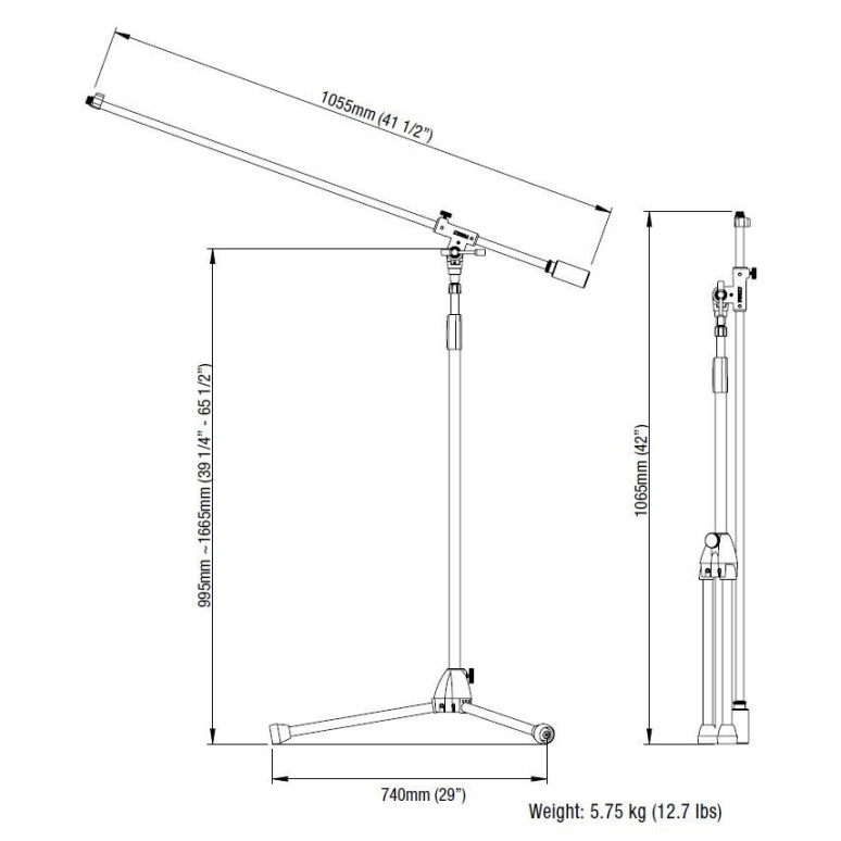 Tama MS737BK Iron Works Studio Series Microphone Stand - Extra Long Boom Arm (3/8